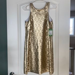 Lily Pulitzer Mango Gold Metallic Daisy Laser Cut Shift Dress